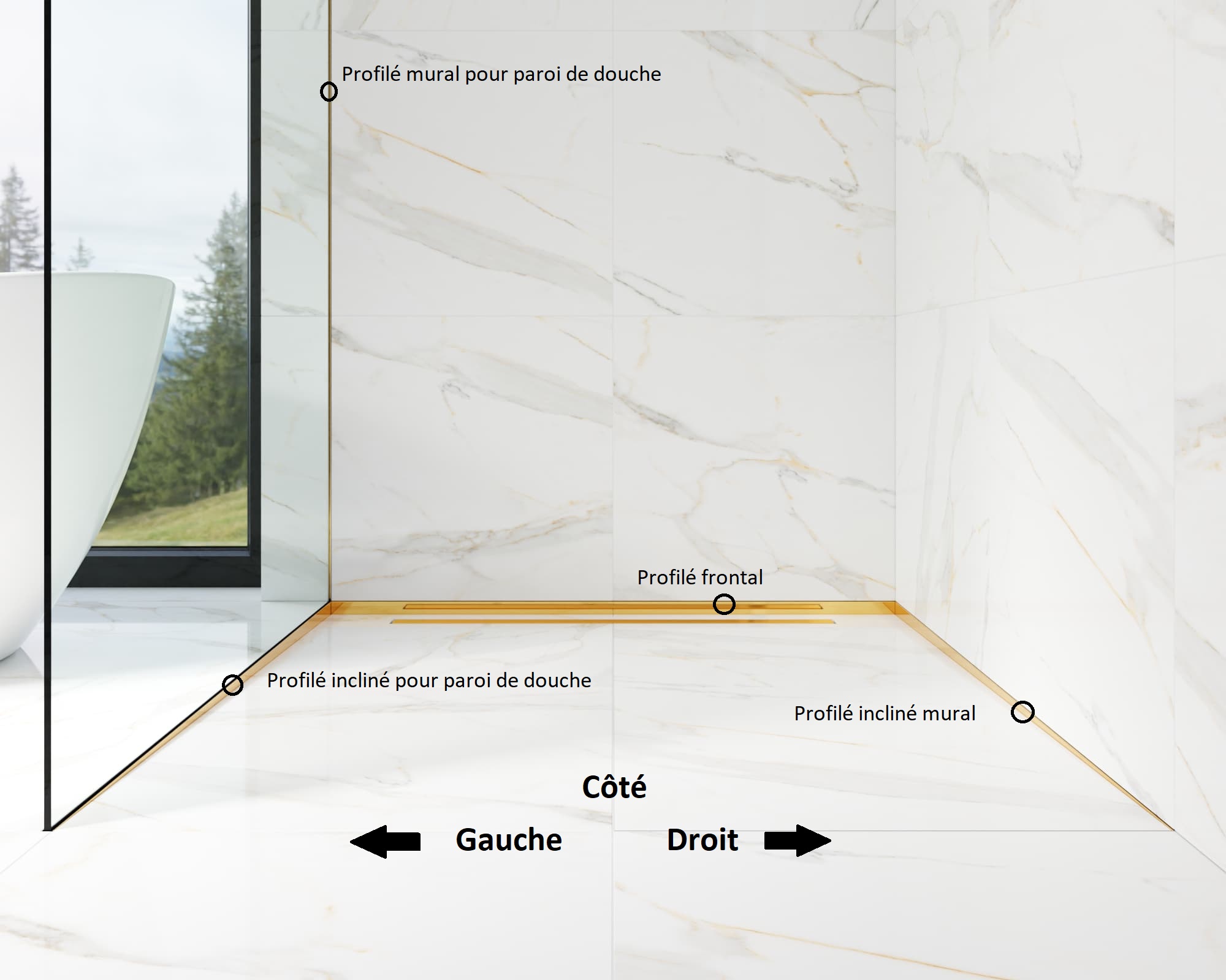 Profilé pour douche doré