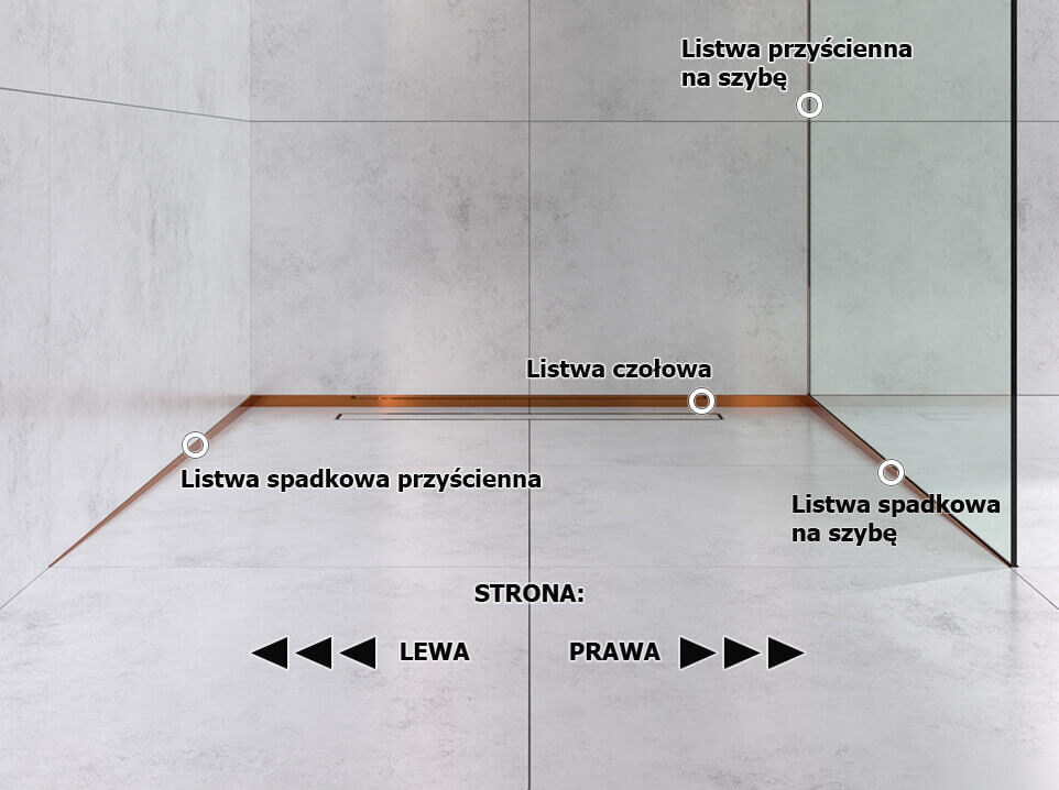 Genres de profilés pour douche - cuivré brillant