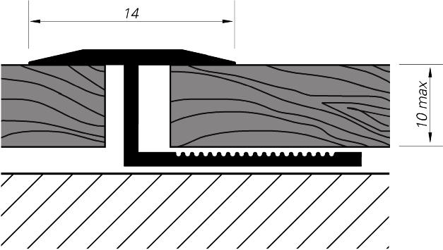 Le dessin montre un panneau (ou un autre type de sol) à gauche, et un carreau sous lequel le profilé est monté à droite.