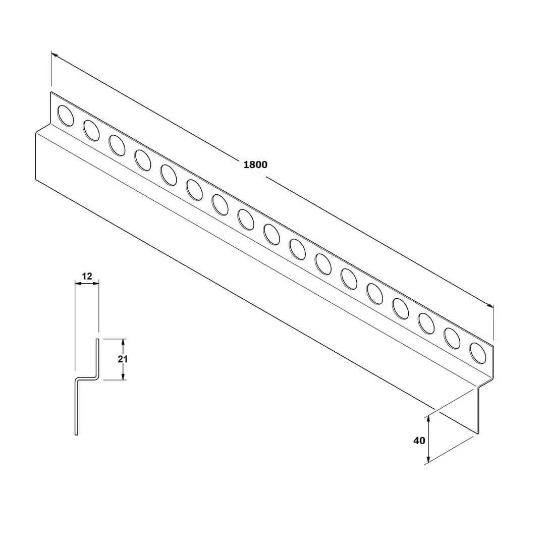 Long profilé frontal pour douche acier inoxydable dessin technique