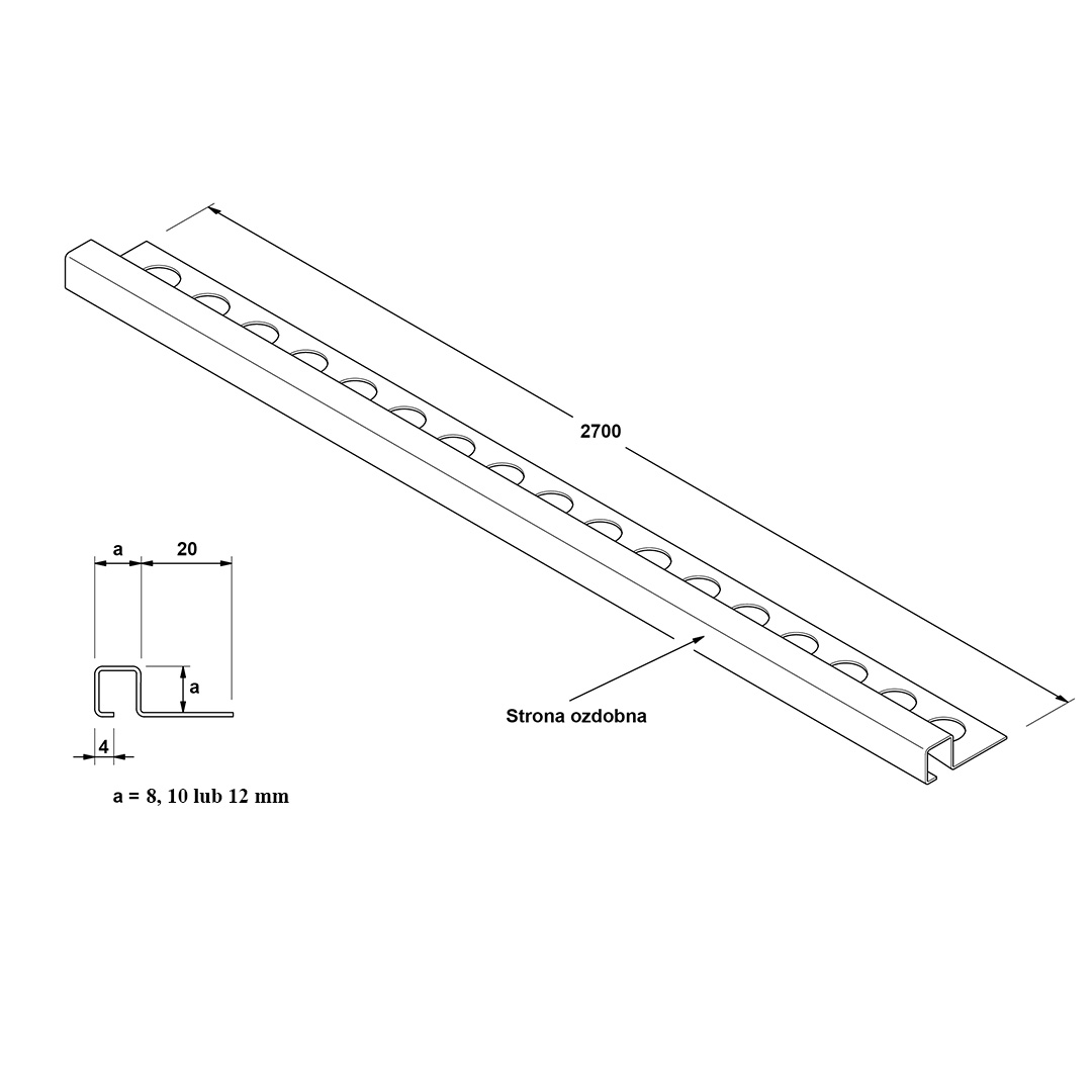 Profilé angulaire en Q dessin technique