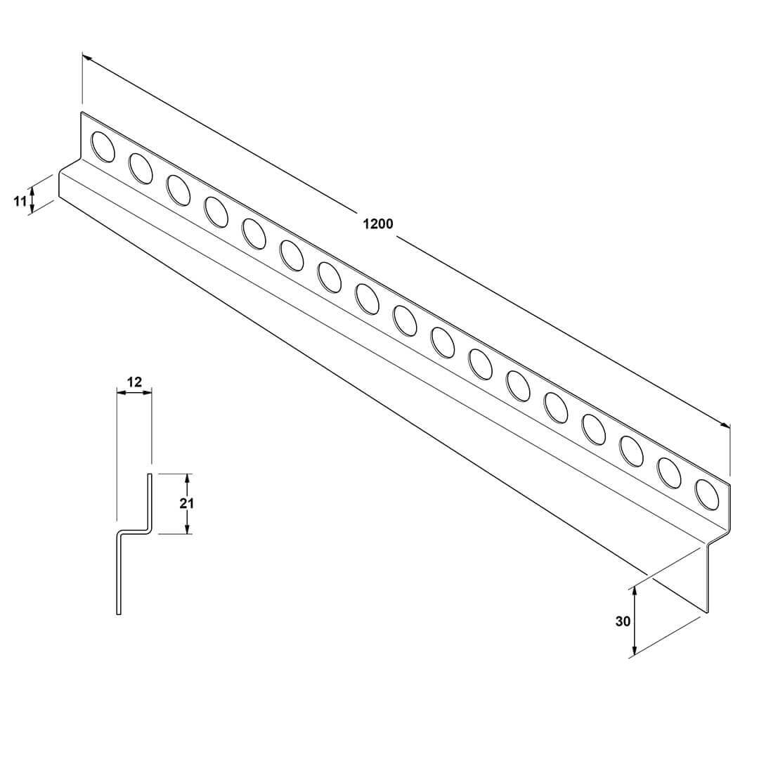 profilé incliné mural pour douche - dessin technique