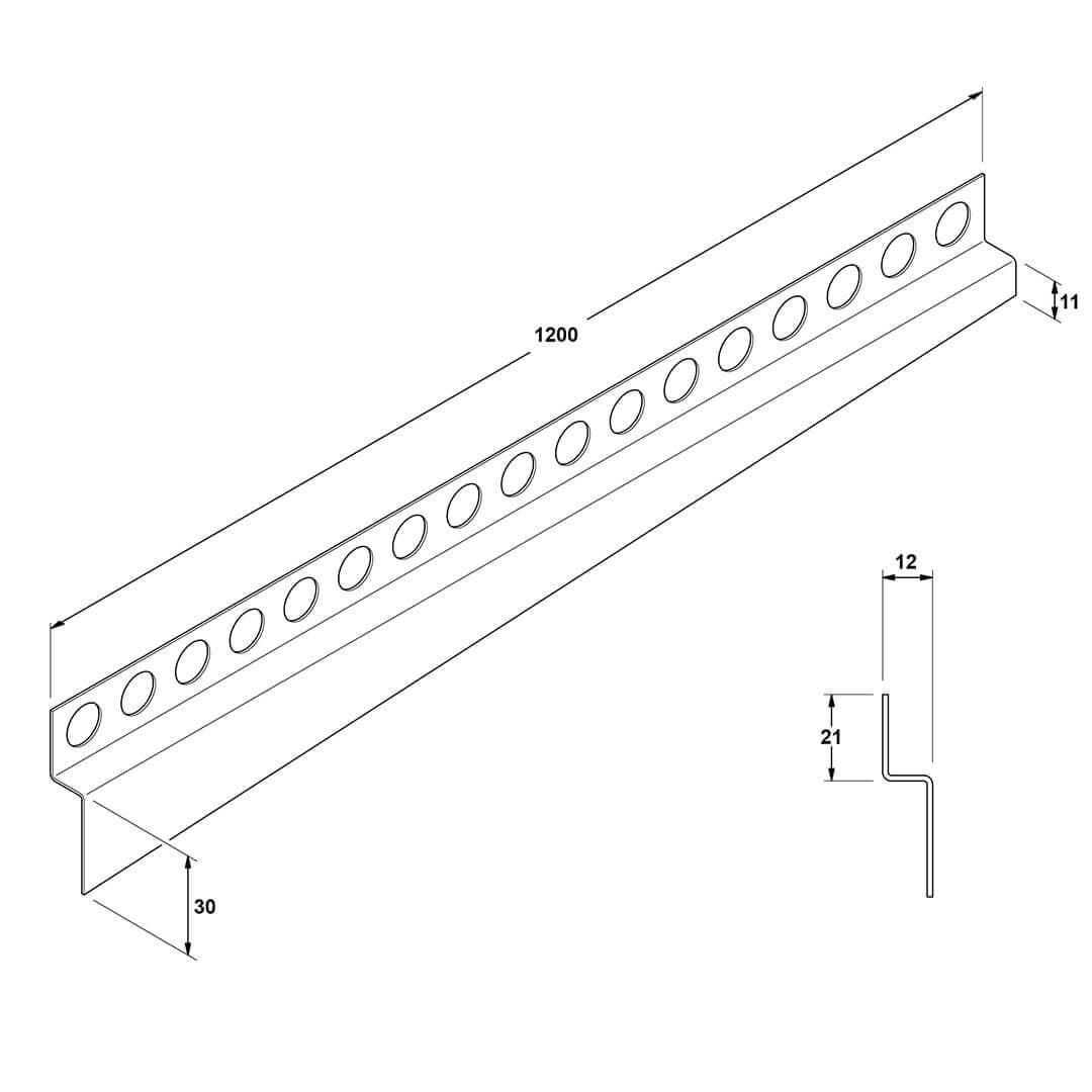 profilé incliné mural pour receveur de douche - dessin technique