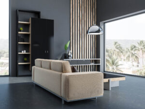 salon avec sol sombre